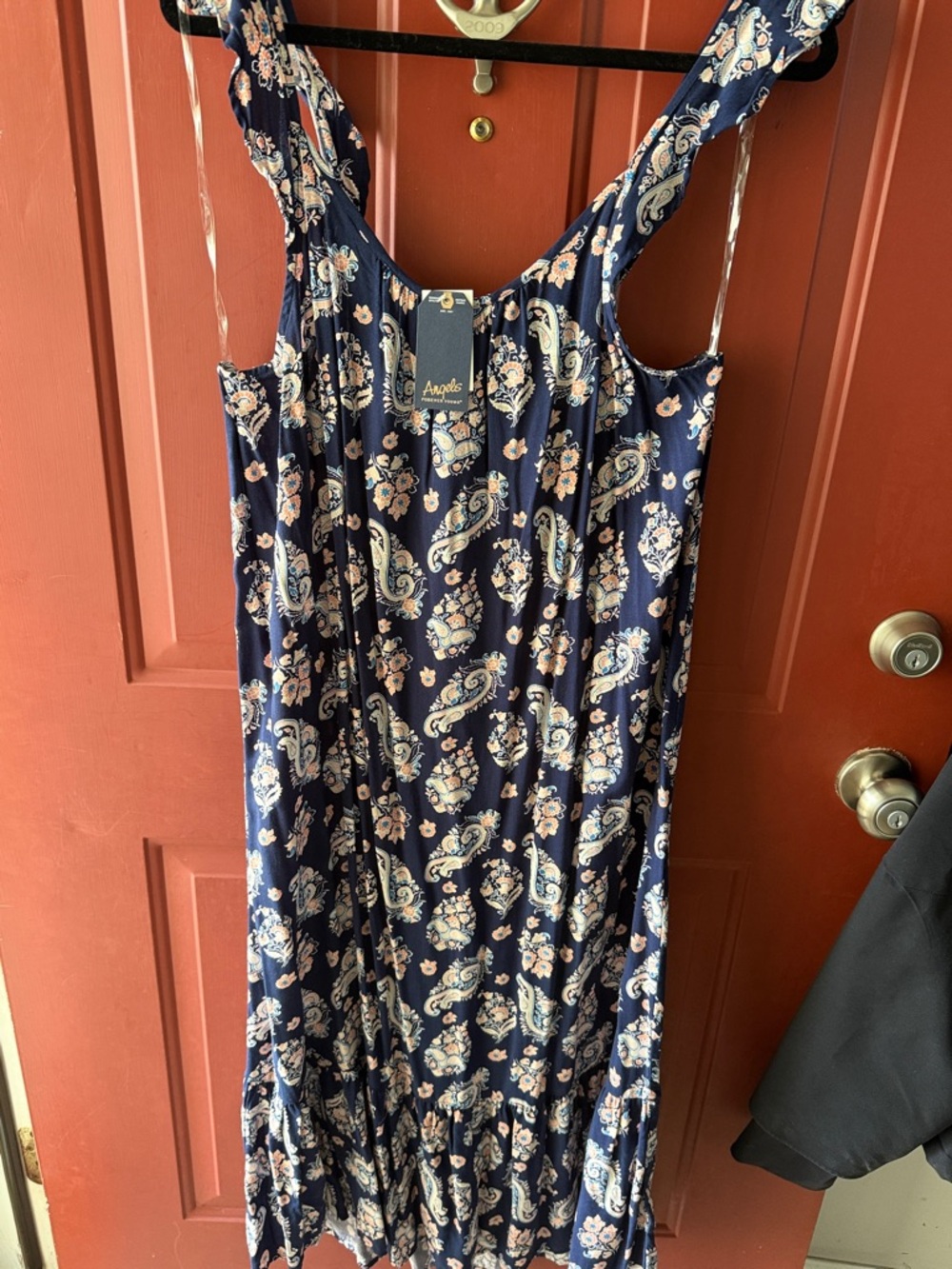 Angels forever Navy Paisley Maxi Dress with Cream & Pink Accents